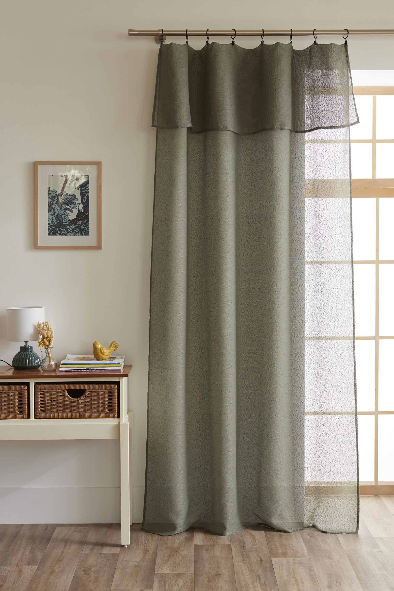 Adjustable Curtain + 8 Clip Rings - Elda - Khaki