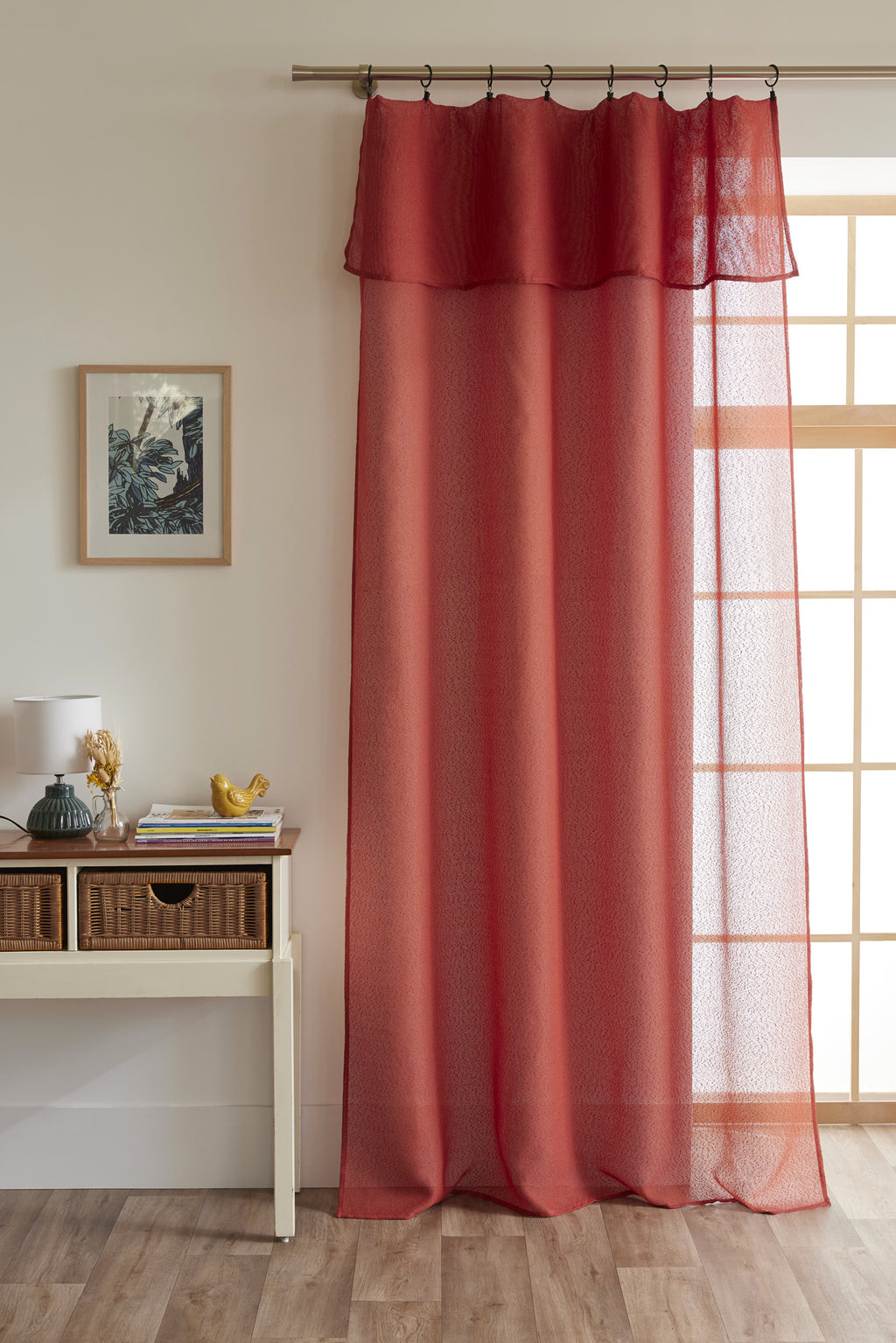 Rideau Ajustable + 8 Anneaux Pince - Elda - Terracotta