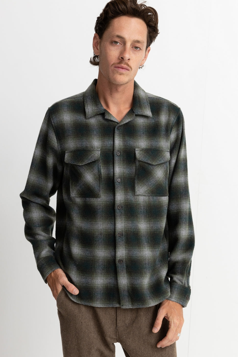 Rhythm - Long Sleeve Plaid Flannel Shirt - Pine - Men