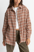 Rhythm - Oversized Flannel Shirt - Orange - Women
