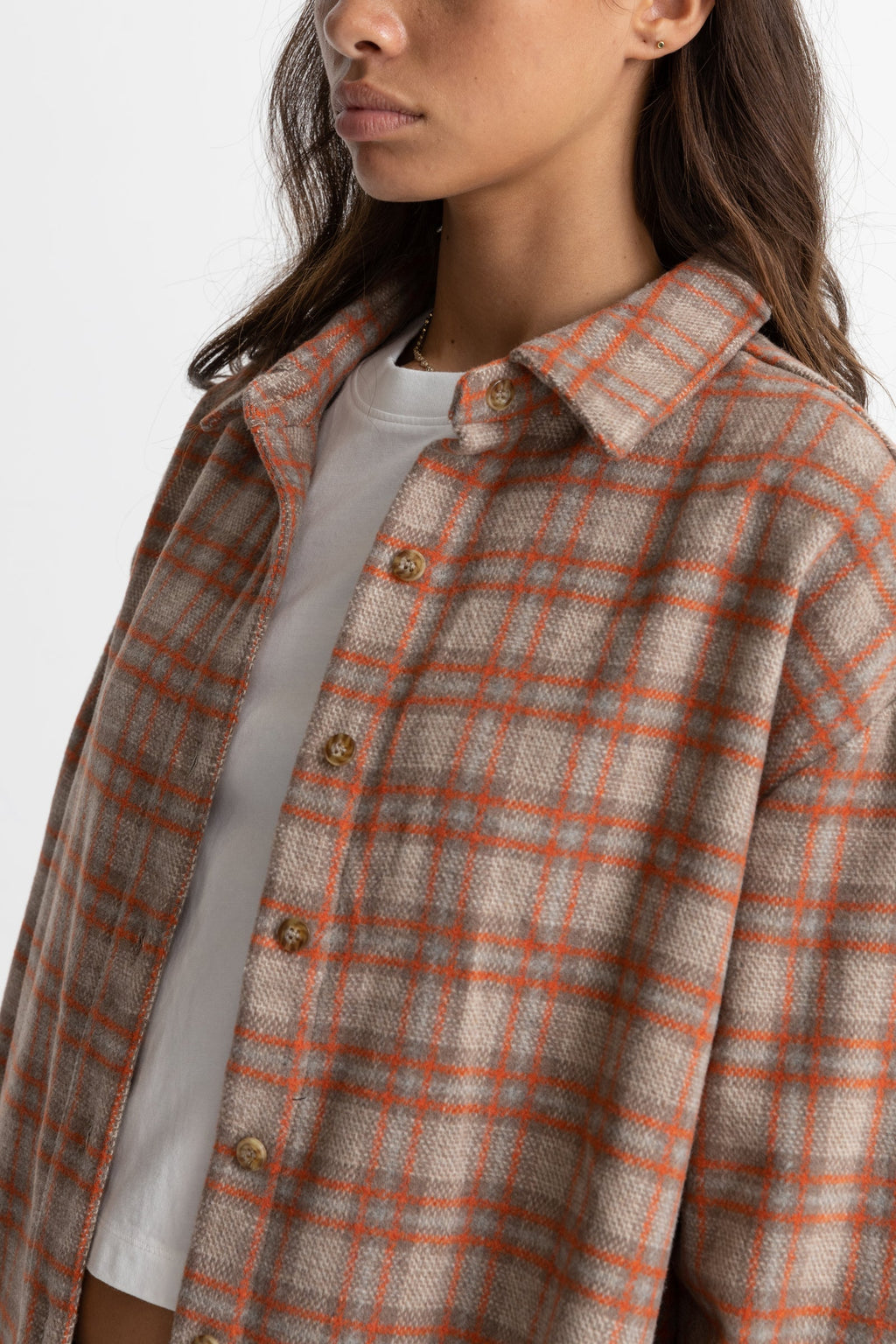 Rhythm - Oversized Flannel Shirt - Orange - Women