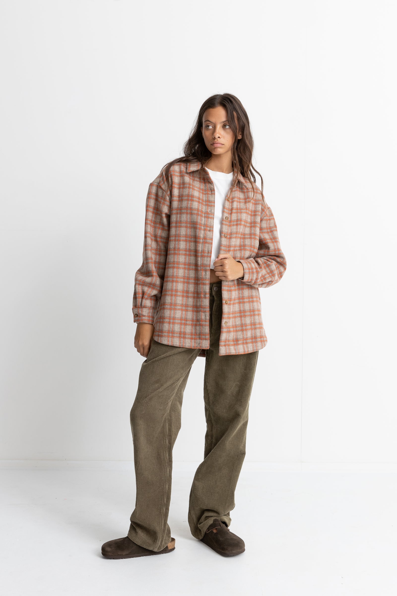 Rhythm - Oversized Flannel Shirt - Orange - Women