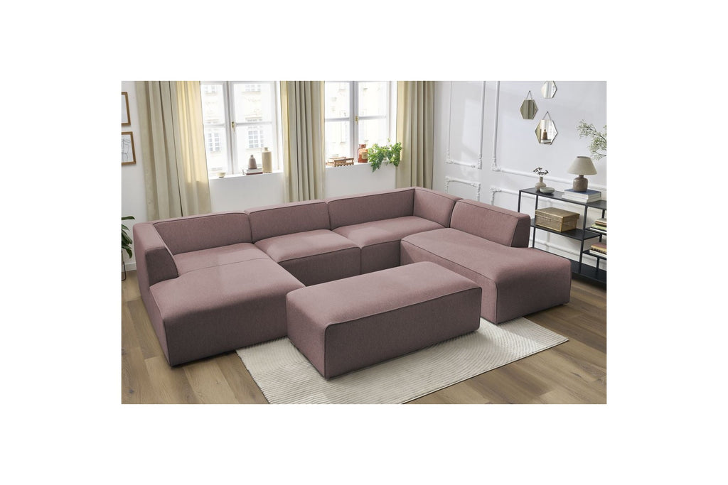 Megeve - Fixed Panoramic Sofa - With Footstool - Mottled Fabric - Left-Hand Corner
