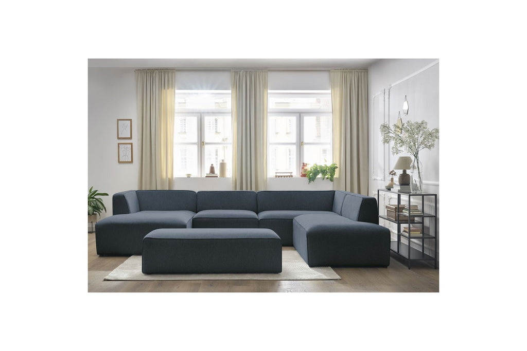 Megeve - Fixed Panoramic Sofa - With Footstool - Mottled Fabric - Left-Hand Corner
