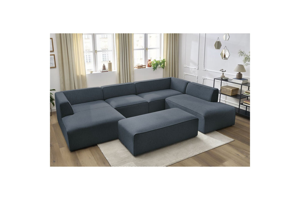 Megeve - Fixed Panoramic Sofa - With Footstool - Mottled Fabric - Left-Hand Corner