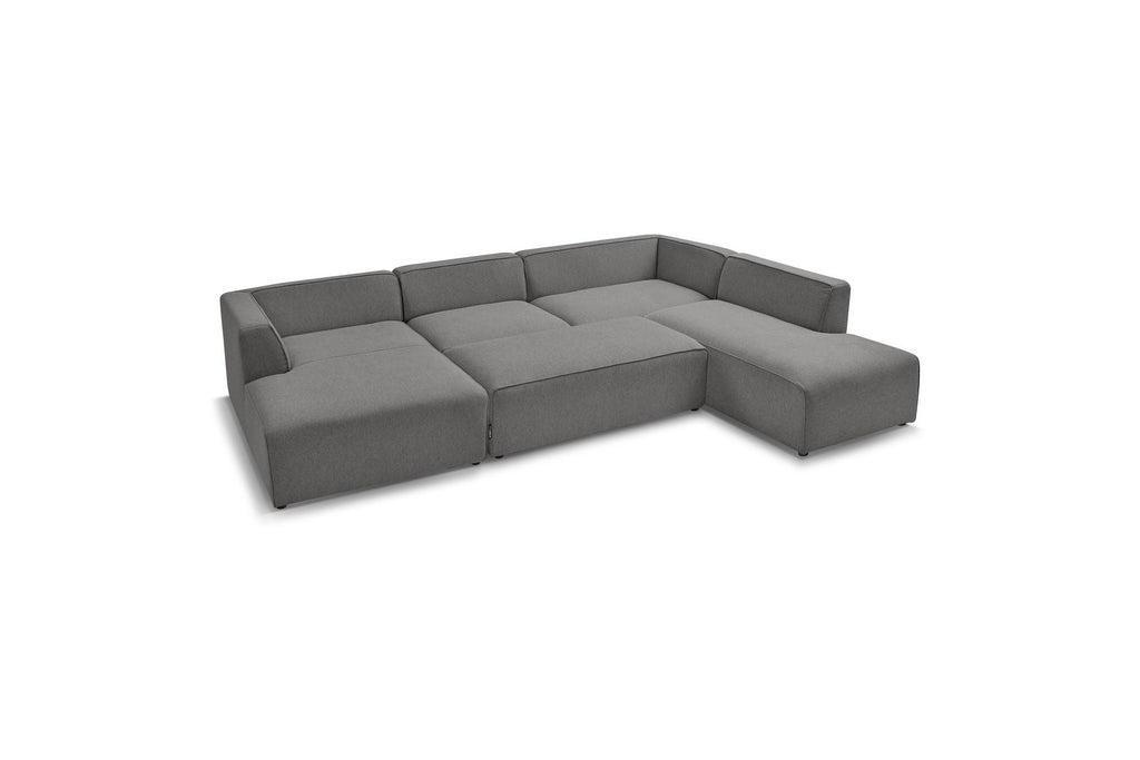 Megeve - Fixed Panoramic Sofa - With Footstool - Mottled Fabric - Left-Hand Corner