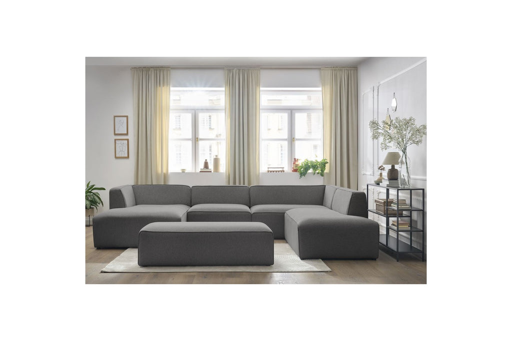 Megeve - Fixed Panoramic Sofa - With Footstool - Mottled Fabric - Left-Hand Corner