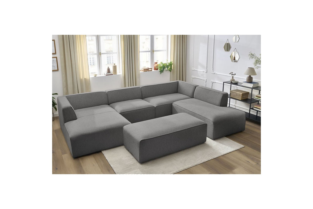 Megeve - Fixed Panoramic Sofa - With Footstool - Mottled Fabric - Left-Hand Corner