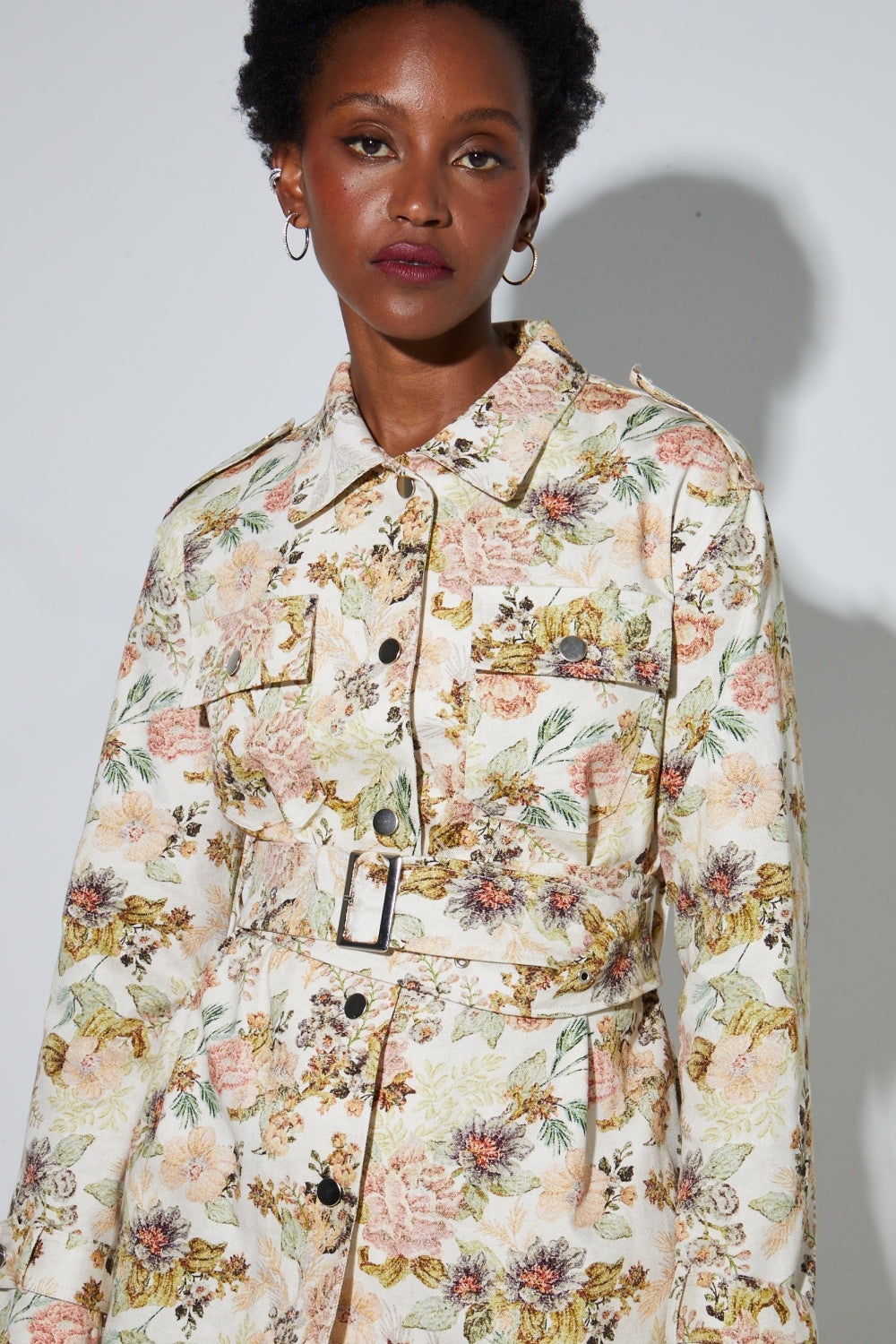 Wally Esprit Workwear Jacket, Vintage Flower Print Made in Italy