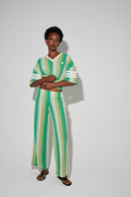 Pantalon Charlie Tricot Rayures Green Fabriqué En Italie