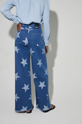 Swiggy Pants, Blue Star Print Denim Spirit Made In Italy
