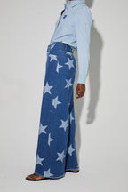 Swiggy Pants, Blue Star Print Denim Spirit Made In Italy