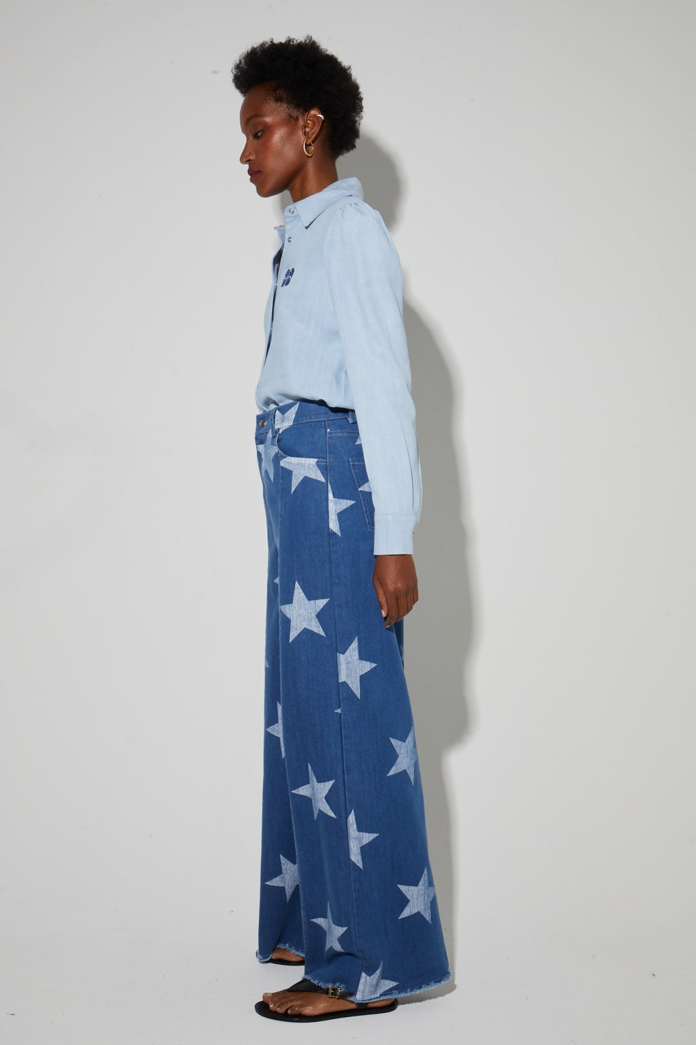 Swiggy Pants, Blue Star Print Denim Spirit Made In Italy
