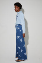 Swiggy Pants, Blue Star Print Denim Spirit Made In Italy