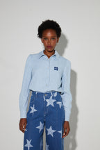 Swiggy Pants, Blue Star Print Denim Spirit Made In Italy