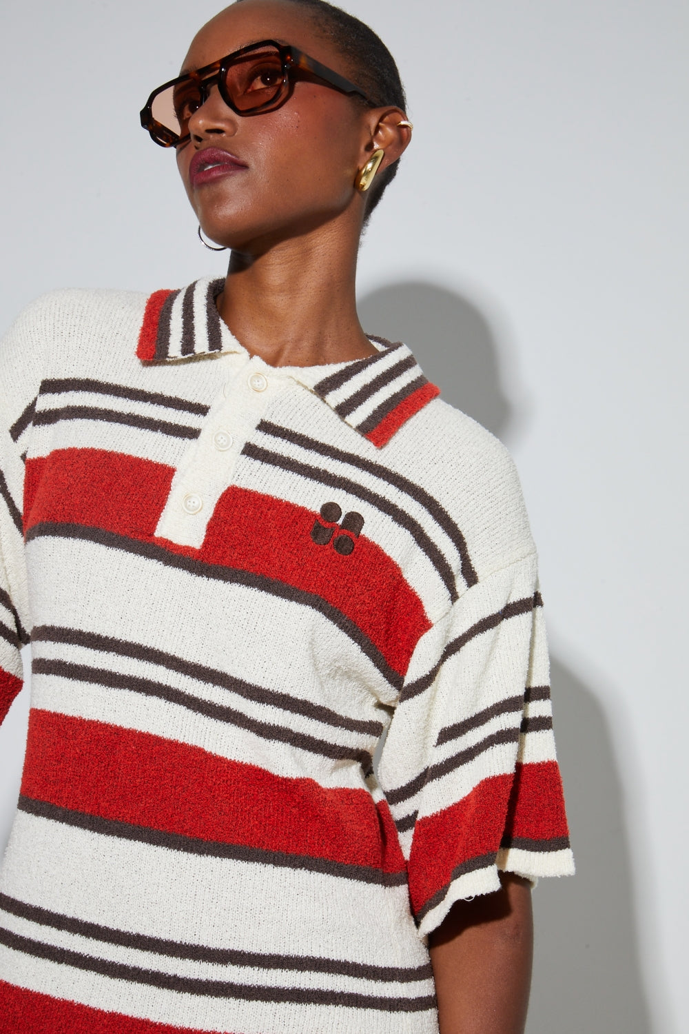 Ricky Chocolat Polo Dress In Cotton Terry Yarn, Knitted In Italy