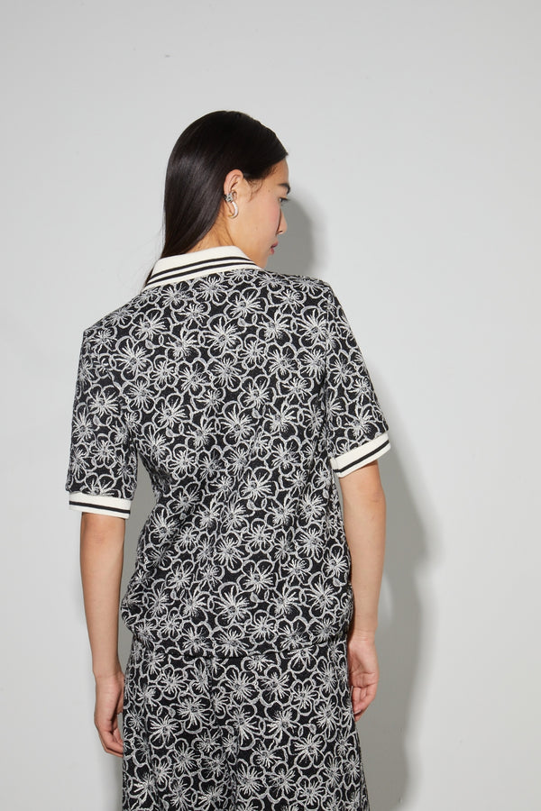 Polo Panama Flower Black, Fabriqué En Italie