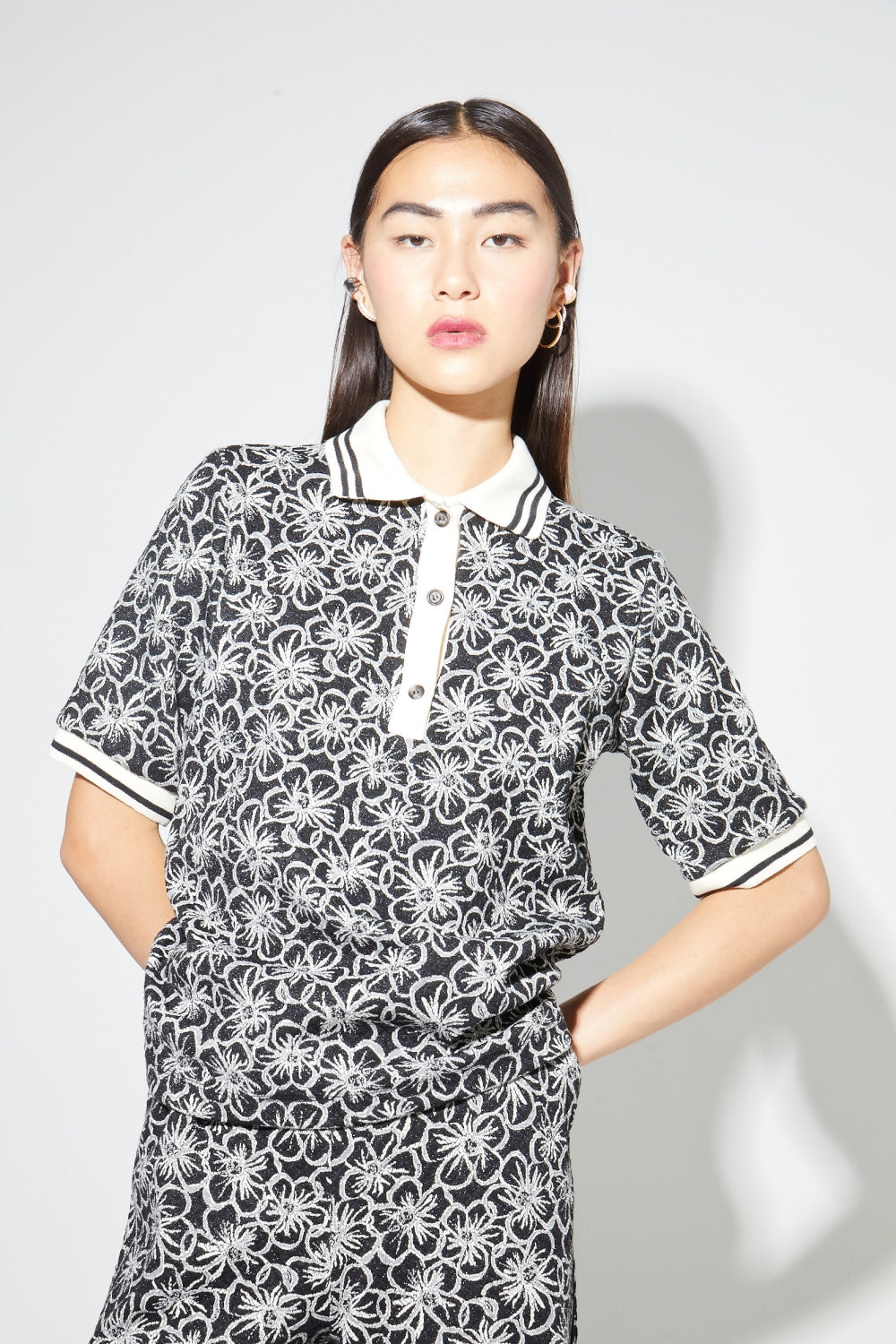 Polo Panama Flower Negro, Hecho En Italia
