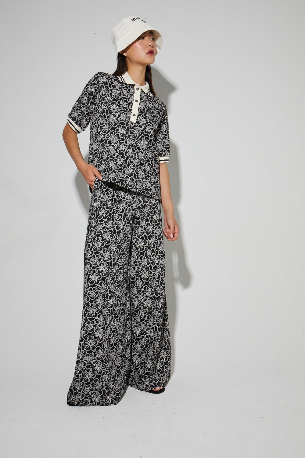 Polo Panama Flower Negro, Hecho En Italia