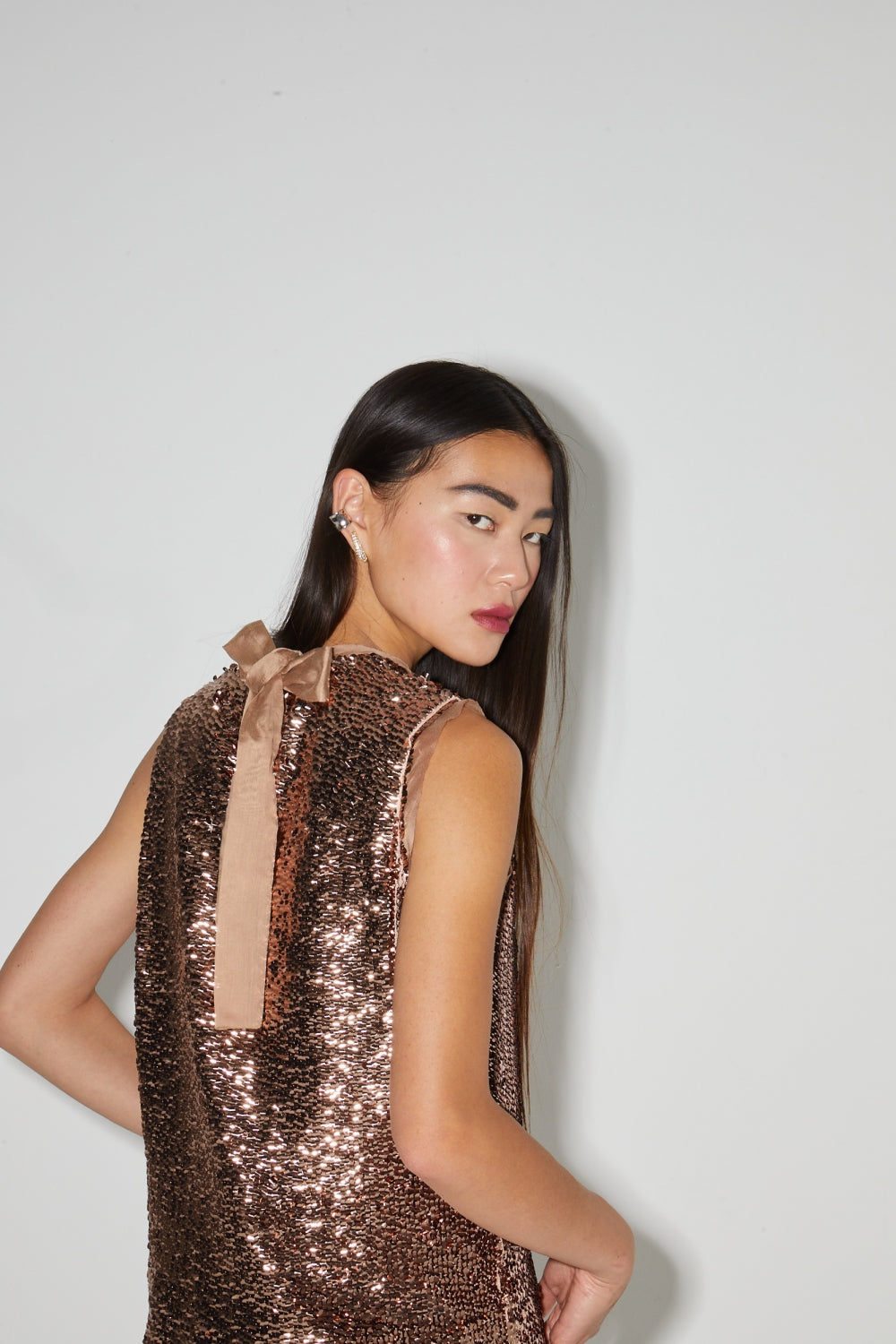 Top Foxy De Lentejuelas Bronce, Hecho En Italia
