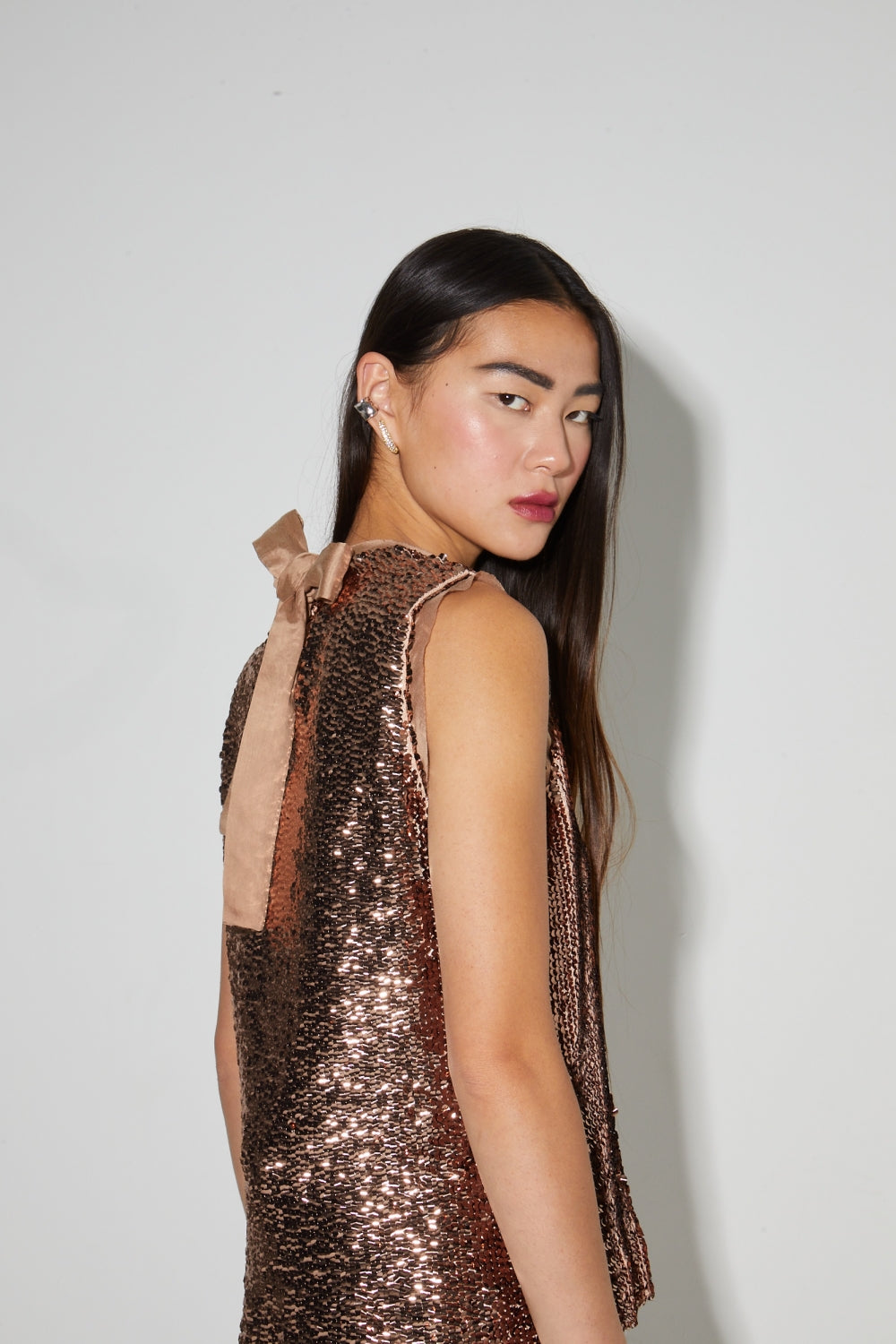 Top Foxy De Lentejuelas Bronce, Hecho En Italia