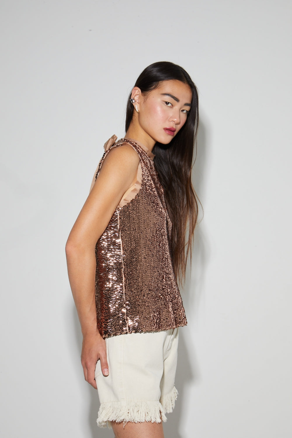 Top Foxy De Lentejuelas Bronce, Hecho En Italia