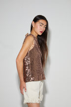 Top Foxy De Lentejuelas Bronce, Hecho En Italia