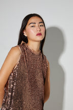 Top Foxy De Lentejuelas Bronce, Hecho En Italia