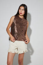Top Foxy De Lentejuelas Bronce, Hecho En Italia