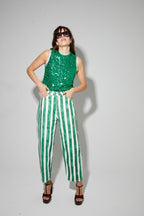 Top Foxy En Sequins Vert, Fabriqué En Italie