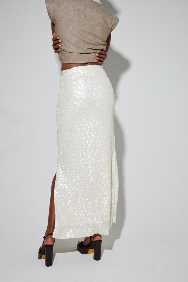Long Ginger Skirt With White Sequin, Made In Italy