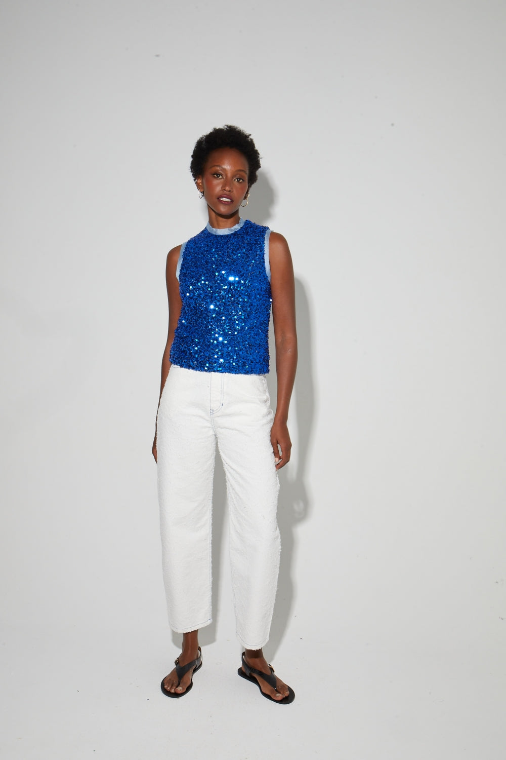 Top Foxy Mit Pailletten Blau, Hergestellt In Italien. - Blau