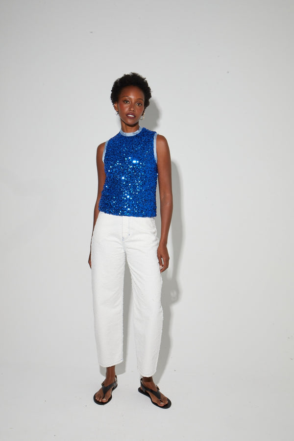 Top Foxy Mit Pailletten Blau, Hergestellt In Italien. - Blau