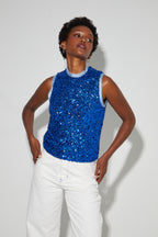 Top Foxy Mit Pailletten Blau, Hergestellt In Italien. - Blau