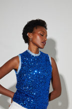 Top Foxy Mit Pailletten Blau, Hergestellt In Italien. - Blau