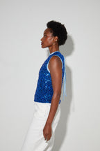 Top Foxy Mit Pailletten Blau, Hergestellt In Italien. - Blau