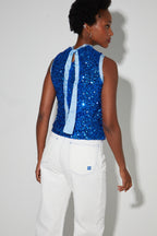 Top Foxy Mit Pailletten Blau, Hergestellt In Italien. - Blau