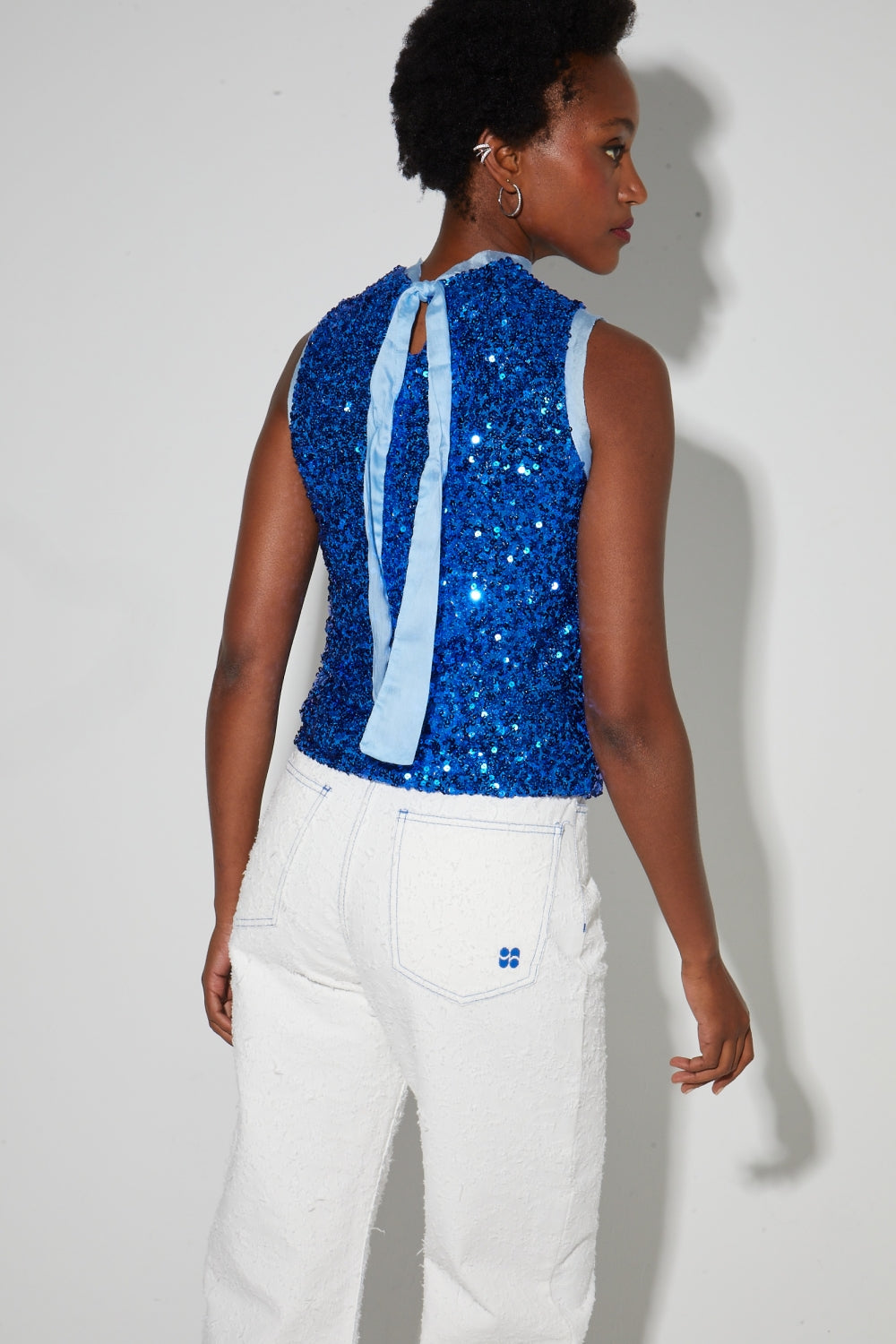 Top Foxy Mit Pailletten Blau, Hergestellt In Italien. - Blau