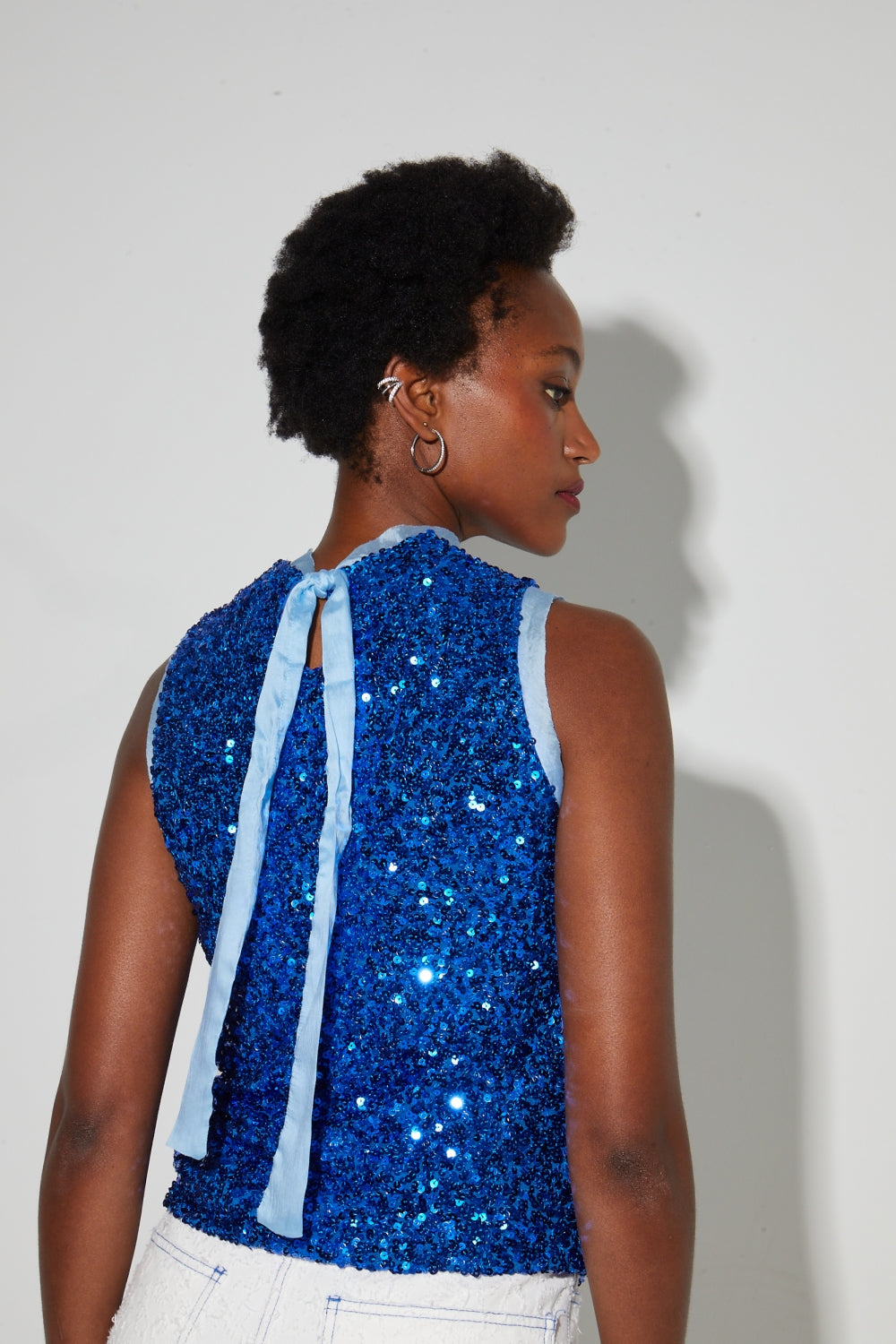 Top Foxy Mit Pailletten Blau, Hergestellt In Italien. - Blau