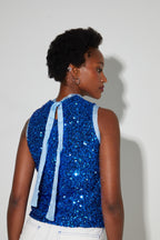 Top Foxy Mit Pailletten Blau, Hergestellt In Italien. - Blau