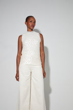 Top Foxy En Sequins Blanc, Fabriqué En Italie