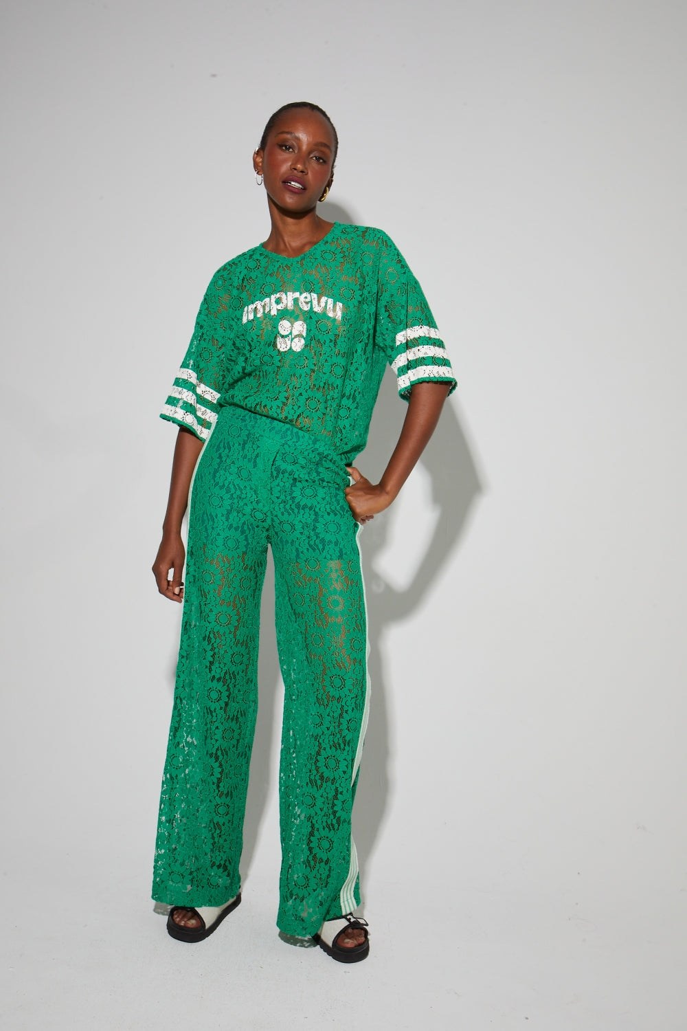 Charlie Lace Green Print College Pants