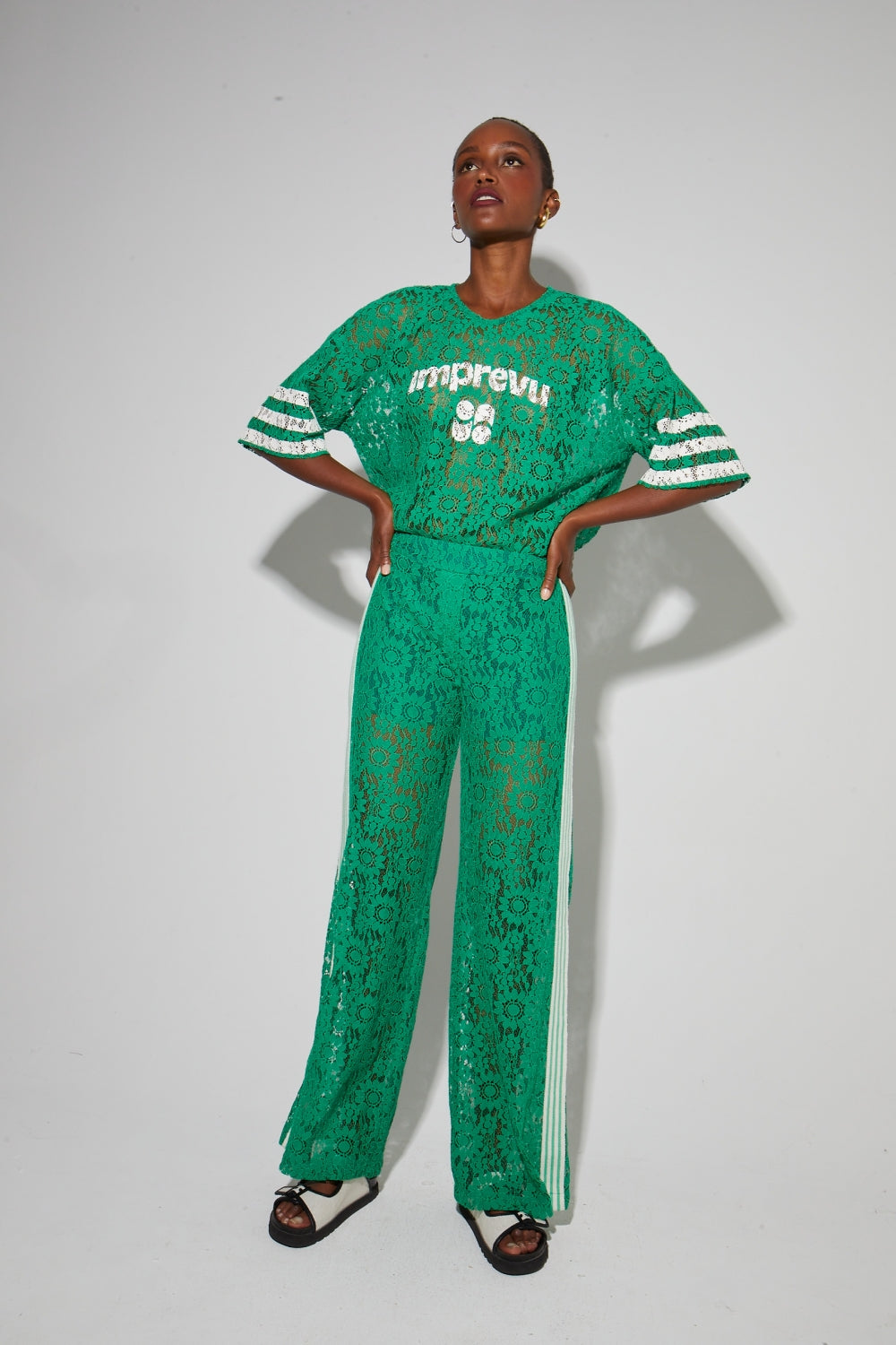 Charlie Lace Green Print College Pants