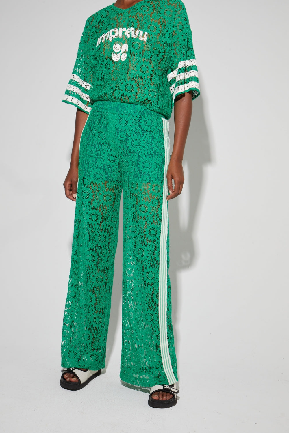 Charlie Lace Green Print College Pants
