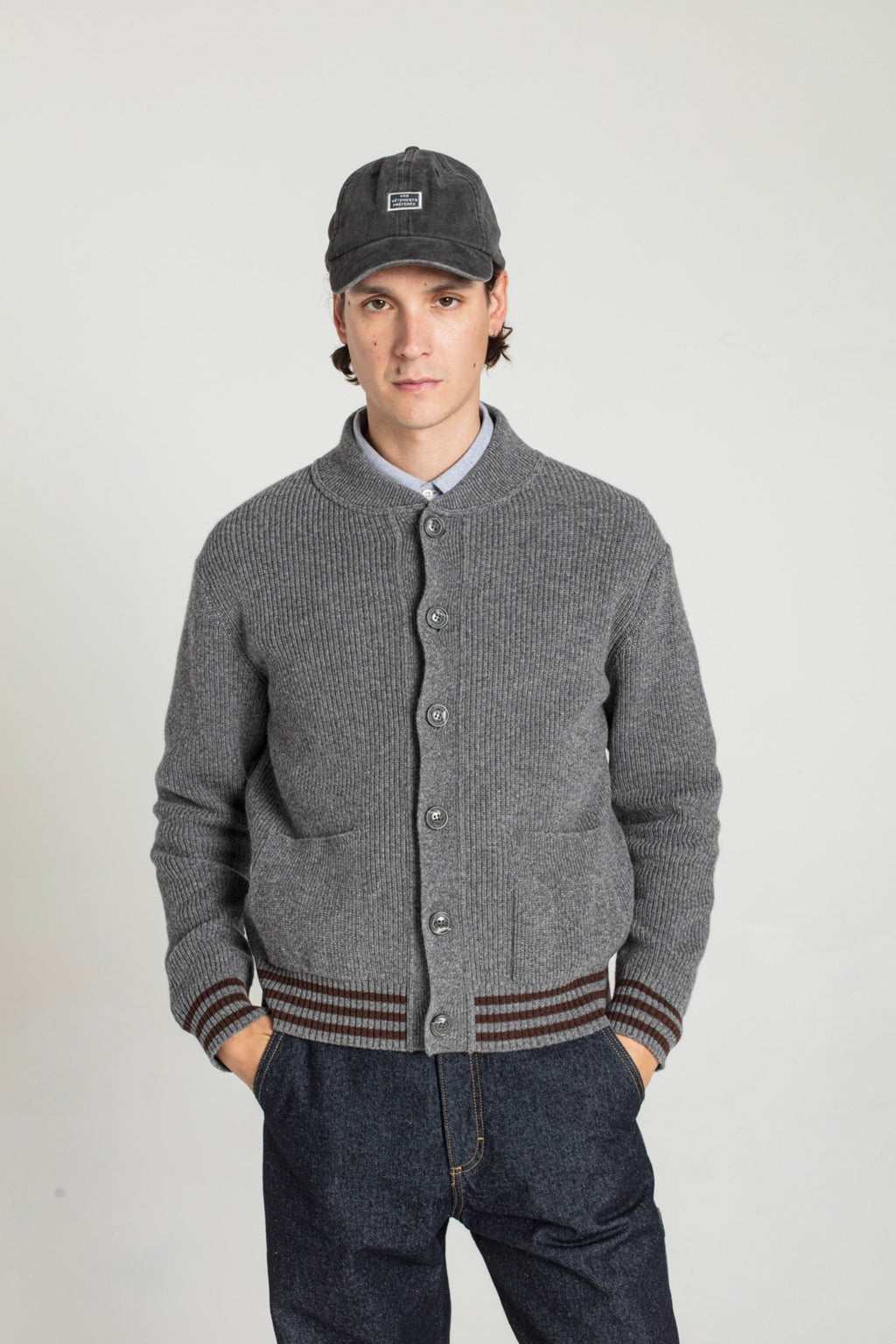 Goldi Lamb's Wool Cardigan - Grey - Men
