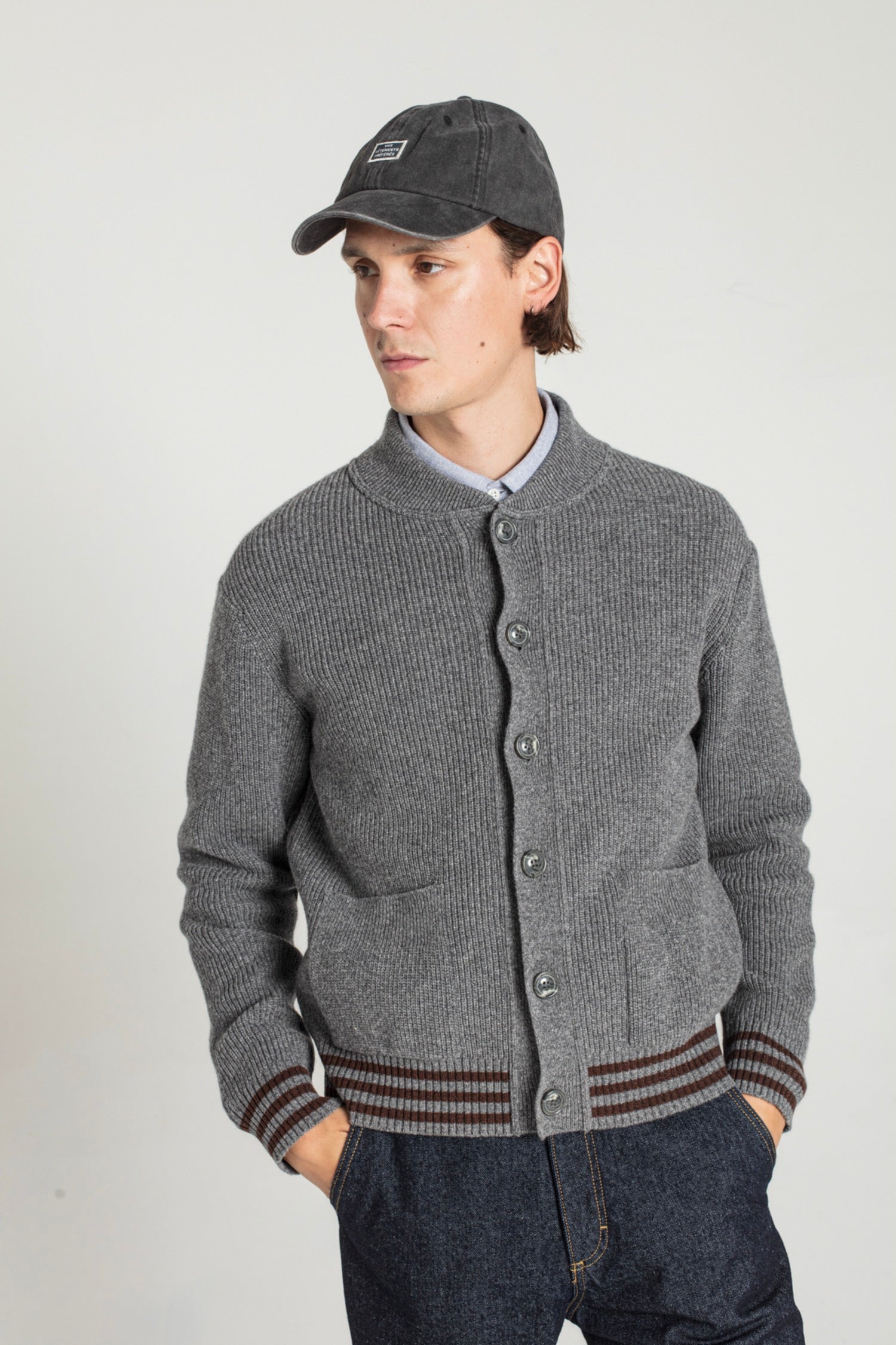 Goldi Lamb's Wool Cardigan - Grey - Men
