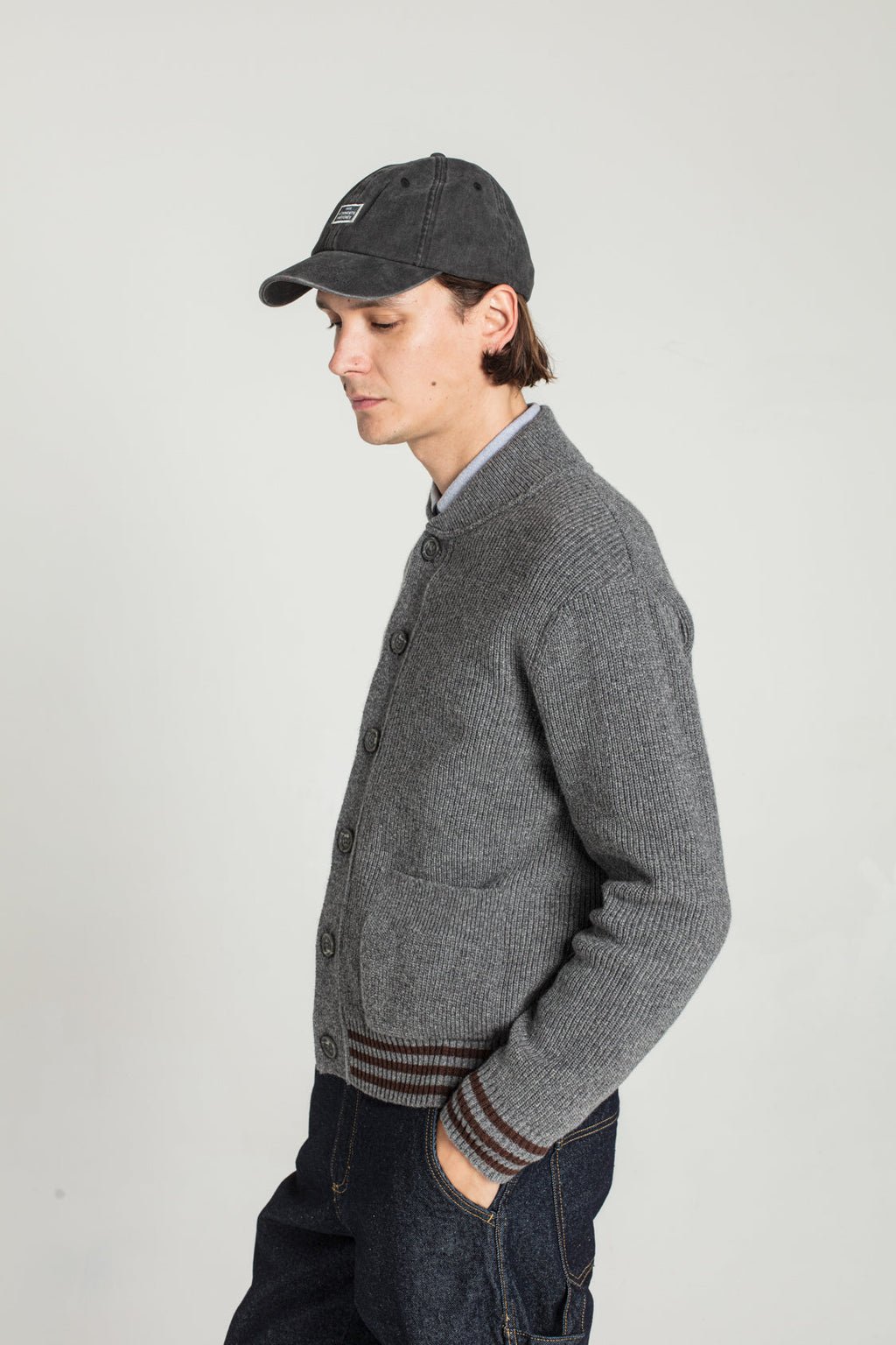 Goldi Lamb's Wool Cardigan - Grey - Men