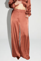 Pantalón Charlie Satin Viscosa Coñac Hecho En Italia