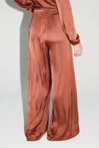 Pantalón Charlie Satin Viscosa Coñac Hecho En Italia