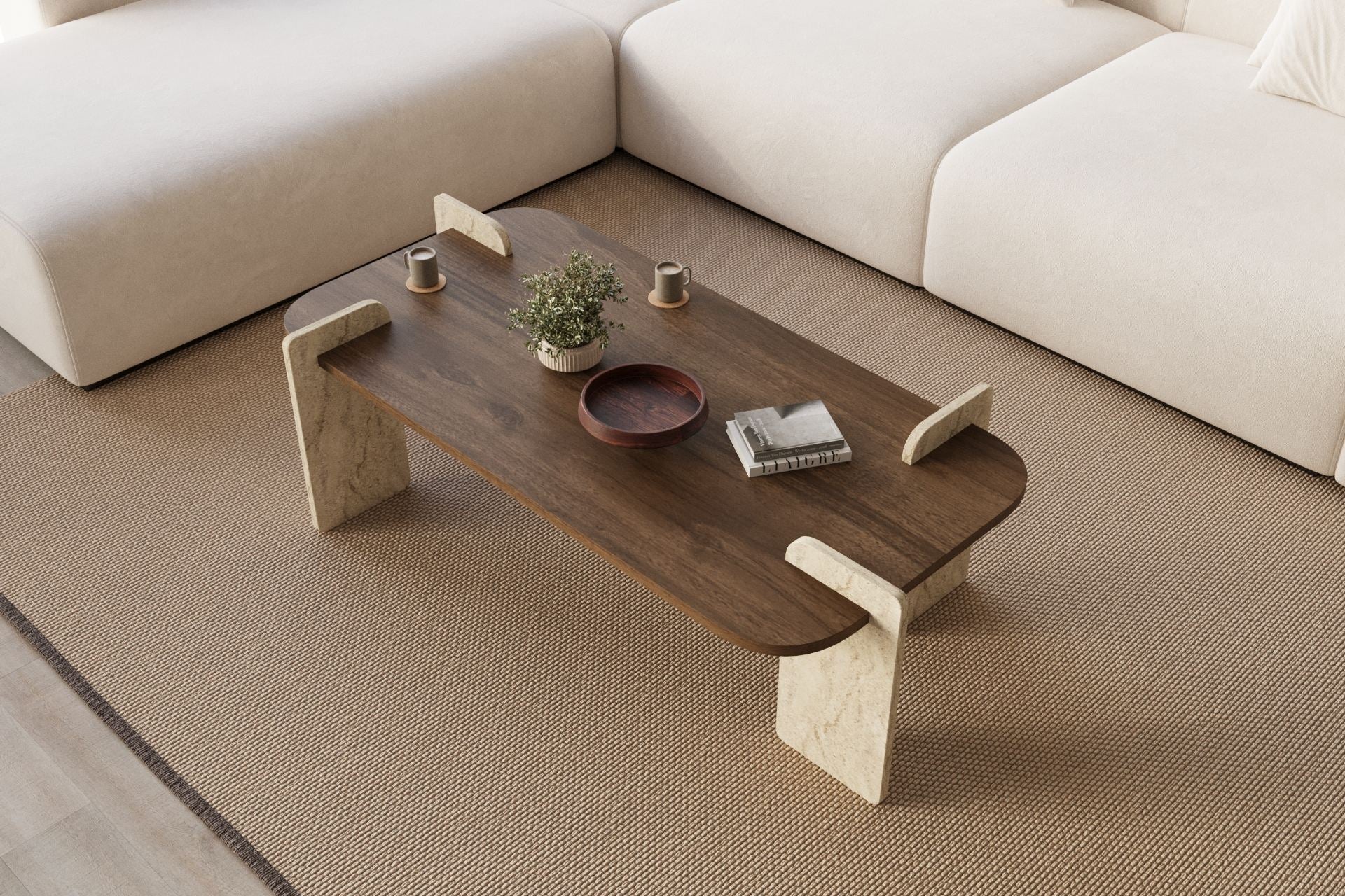 Leapiri - Mesa de Centro - Walnut/Travertine